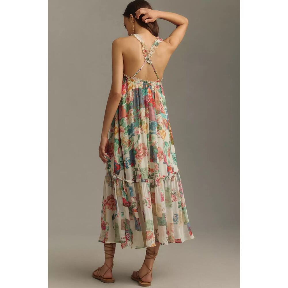 Anthropologie Chiffon Shift Midi Dress | Size Small | Flowy Boho Feminine - Picture 2 of 4